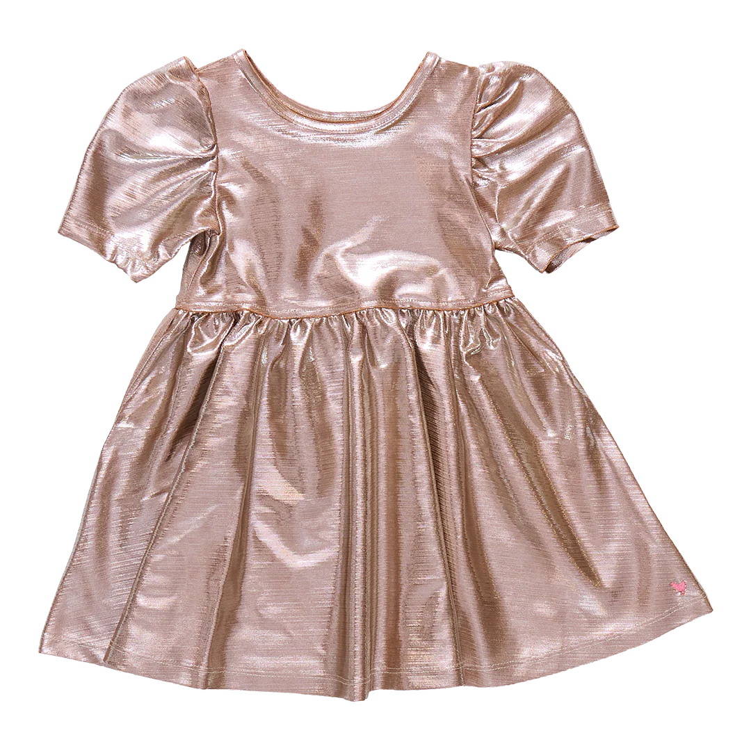 Girls Lame Laurie Dress- Champagne