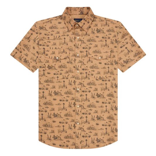 Signature Pearl Snap- Tan West Texas Toile
