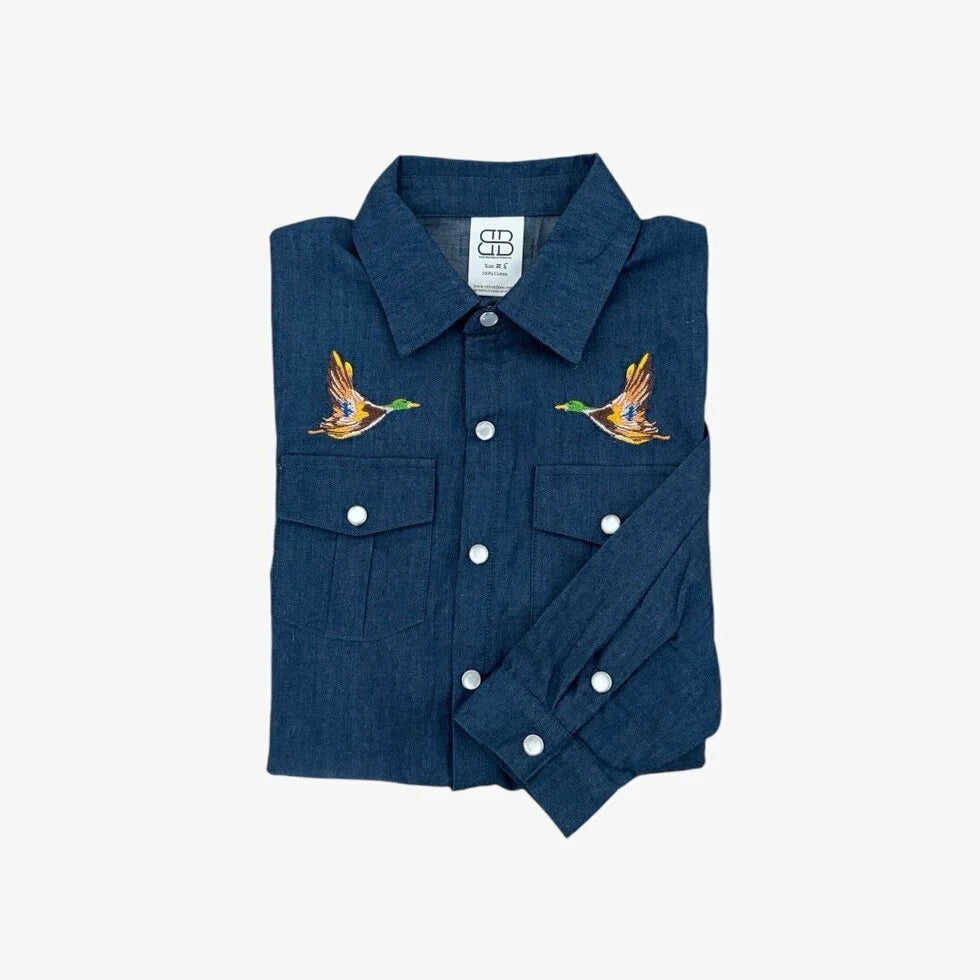 Redford Pearl Snap- Mallard Denim