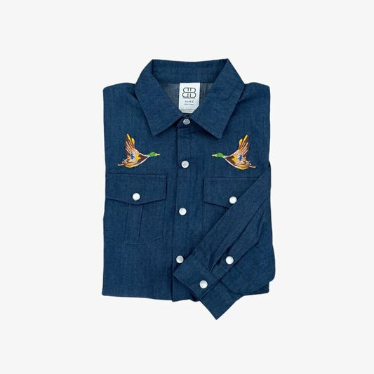 Redford Pearl Snap- Mallard Denim