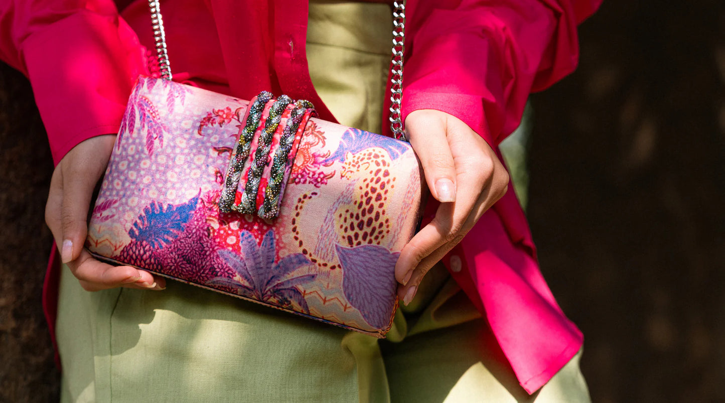 Pink Faerie Braided Fringe Clutch by Simitri
