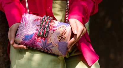 Pink Faerie Braided Fringe Clutch by Simitri