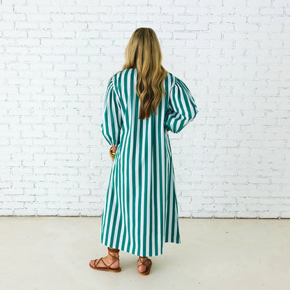 Cabana Dress- Green Stripe