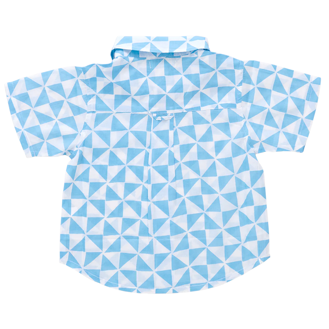 Baby Boys Jack Shirt- Blue Triangle Check
