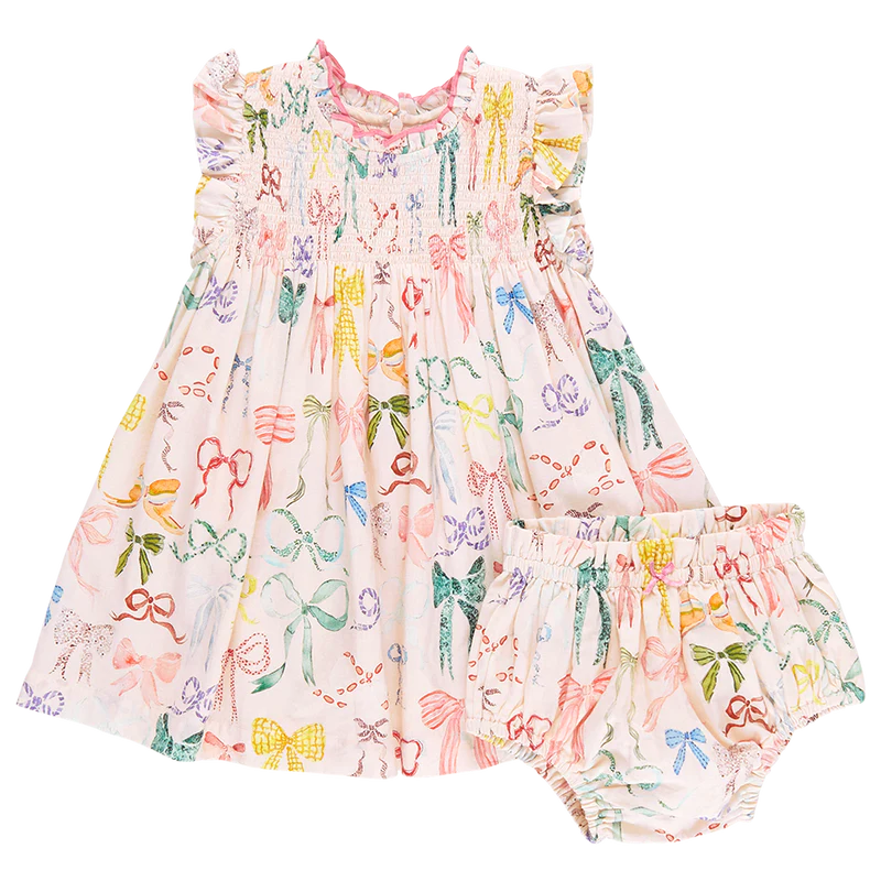 Baby Girls Stevie Dress- Watercolor Bows