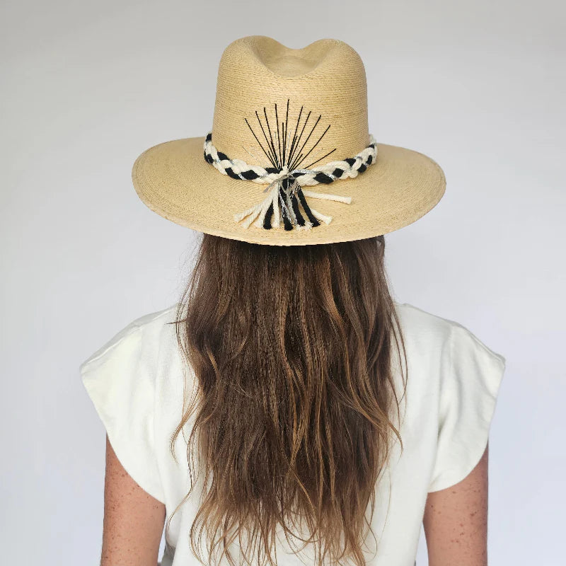 White Palm Hat- Black + Silver Agave