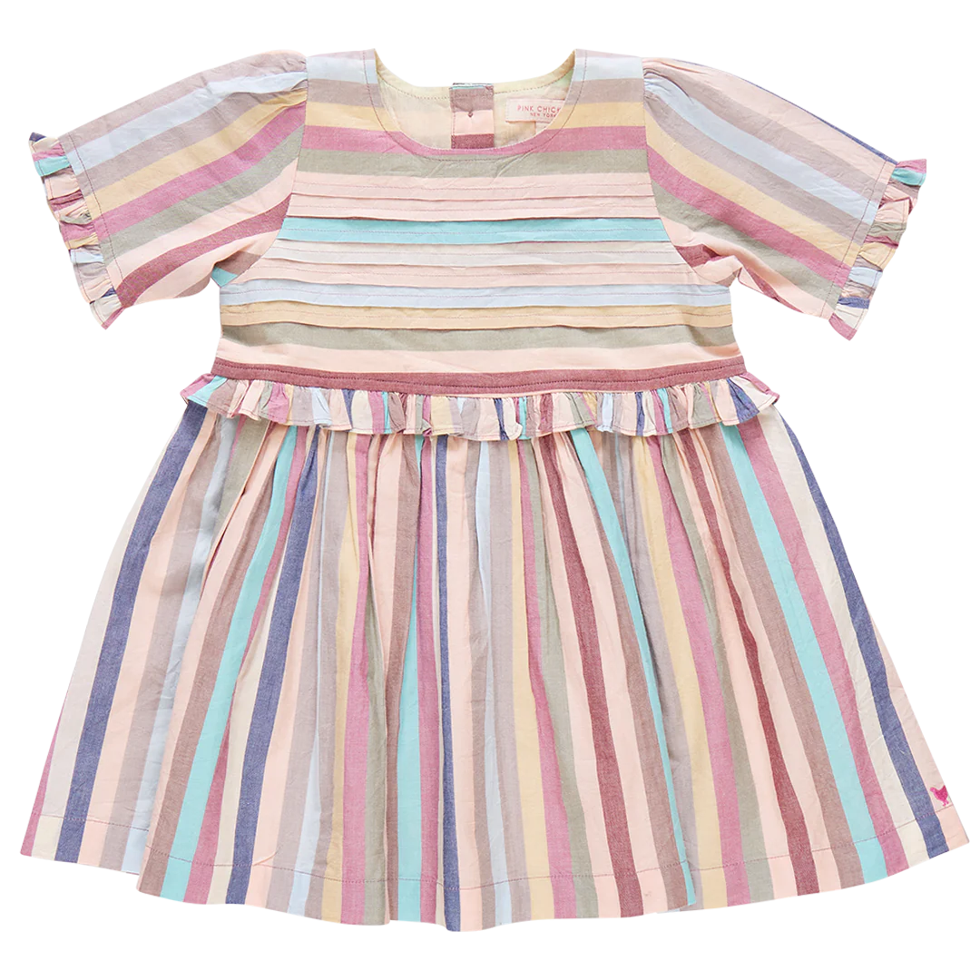Girls Raquel Dress- Multi Vintage Stripe