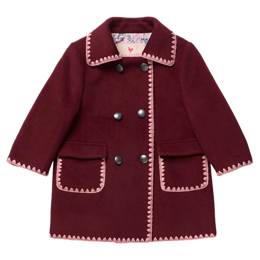 Girls Beck Peacoat - Burgundy