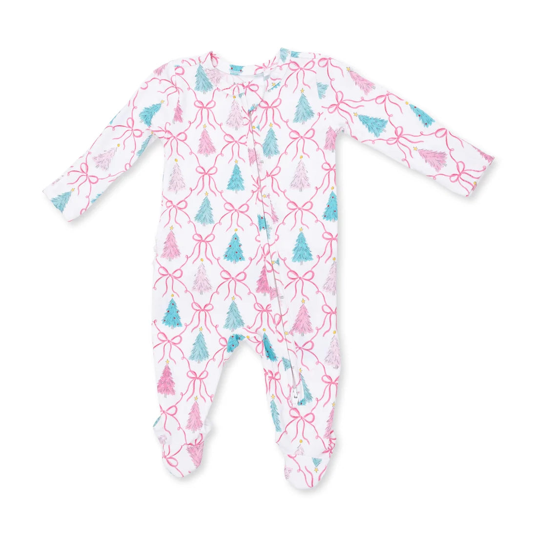 Bow Trellis Toile 2-Way Ruffle Back Zipper Footie