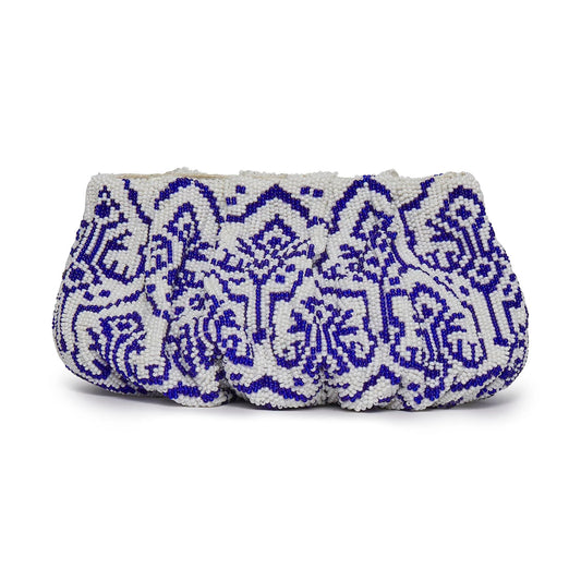 Blue Ivory Cora Beaded Clutch