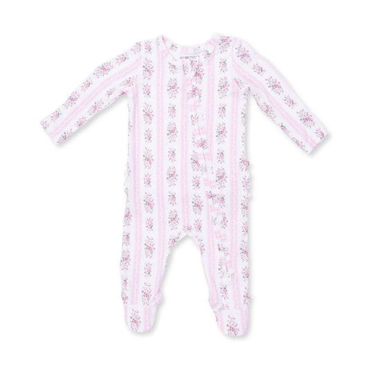 Bella Rose Stripe 2-Way Ruffle Back Zipper Footie