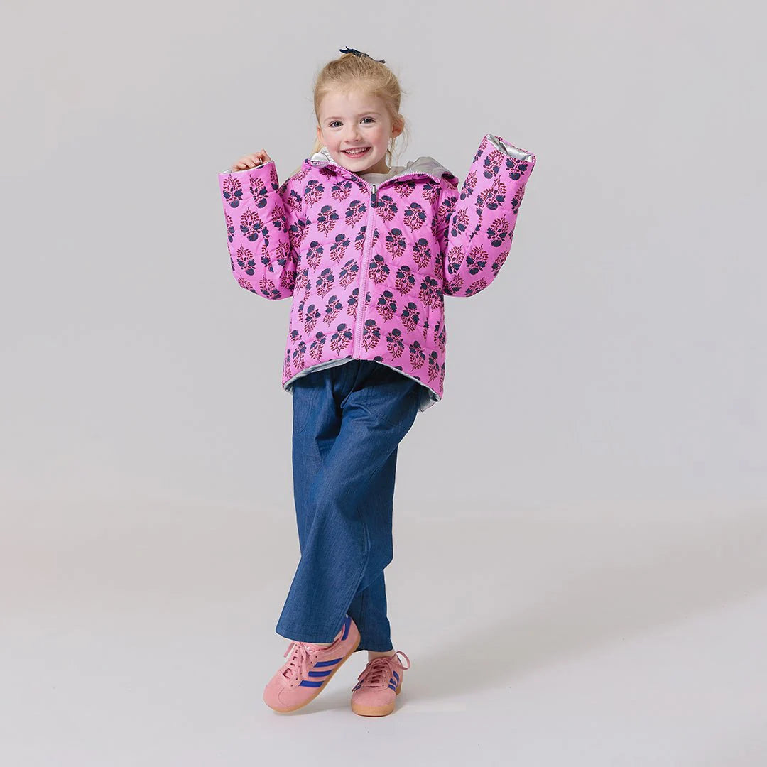 Girls Reversible Riley Jacket- Pink Strawflower
