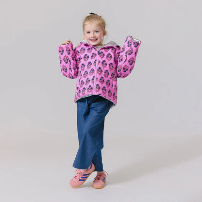 Girls Reversible Riley Jacket- Pink Strawflower