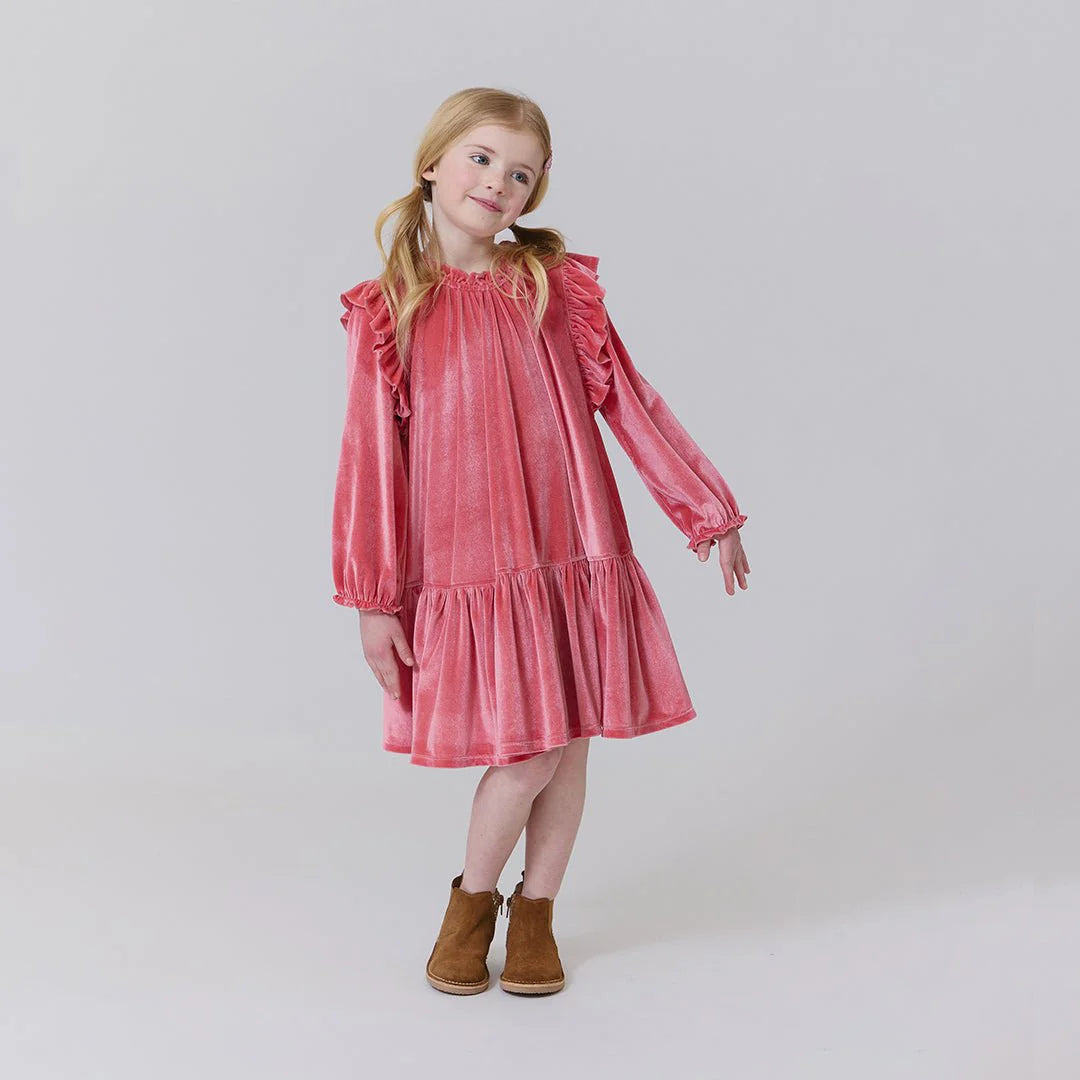 Girls Velour Harper Dress- Desert Rose