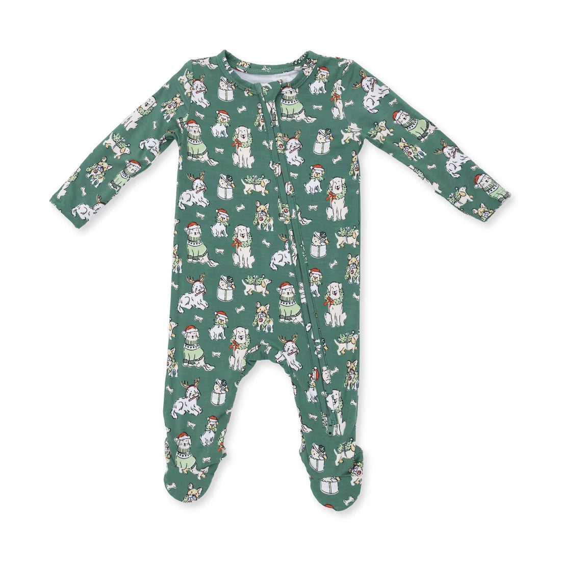 Green Christmas Dogs 2-Way Zipper Footie