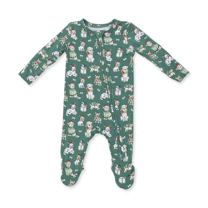 Green Christmas Dogs 2-Way Zipper Footie