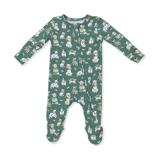 Green Christmas Dogs 2-Way Zipper Footie