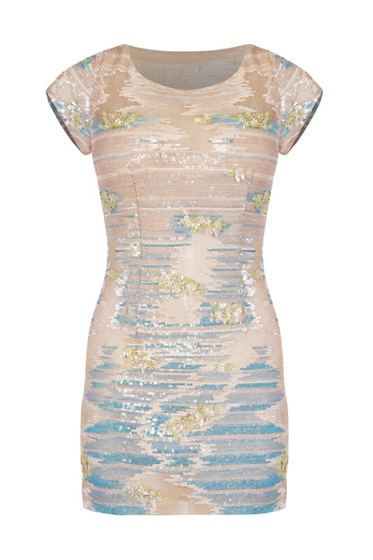 Blue Whisper Geo-Petal Mini Dress