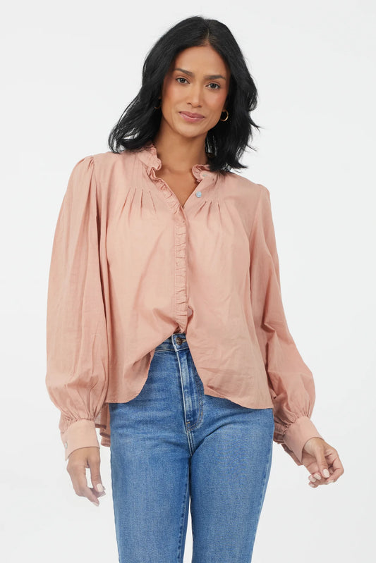 Casey Peasant Cotton Shirt- Antique Rose