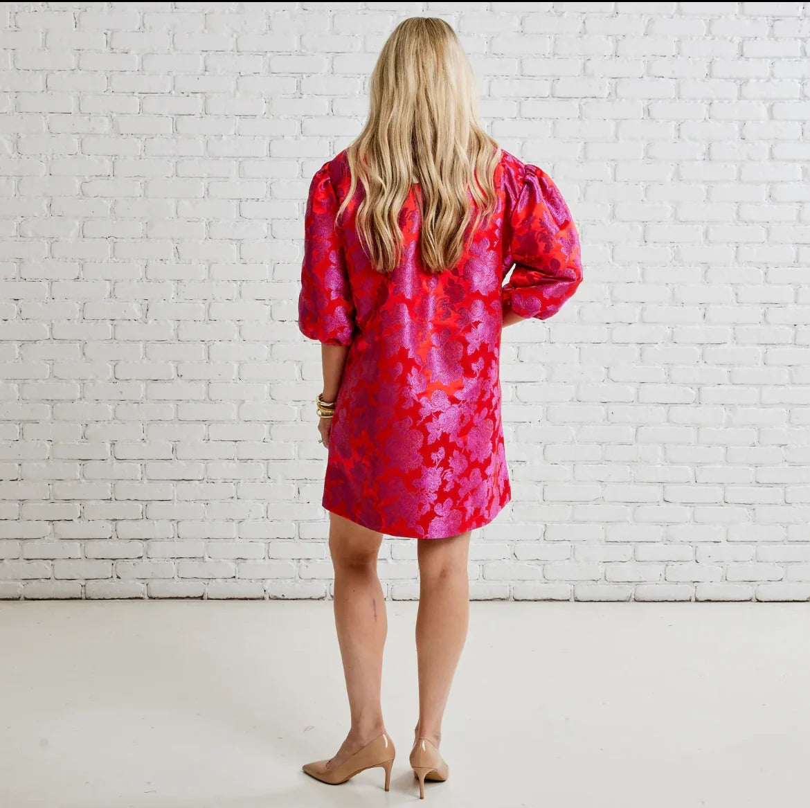 Asher Jacquard Dress- Red + Pink