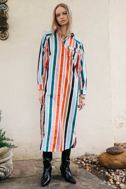 Ranch Midi Dress- Multi Stripe