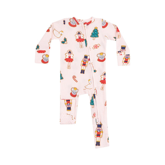 2 Way Zipper Romper- Pink Sugar Plum Fairy Christmas Cookie