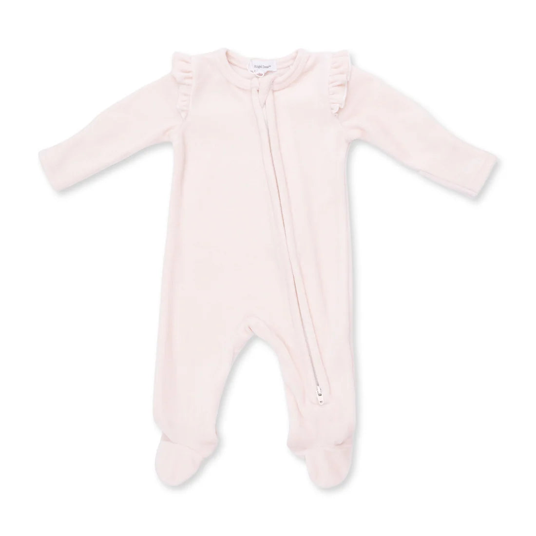 Velour Soft Pink 2-Way Ruffle Sleeve Zipper Footie