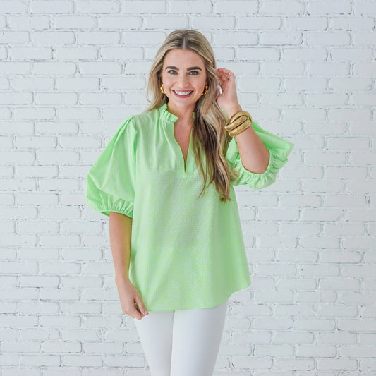 Anna Top- Gingham Lime