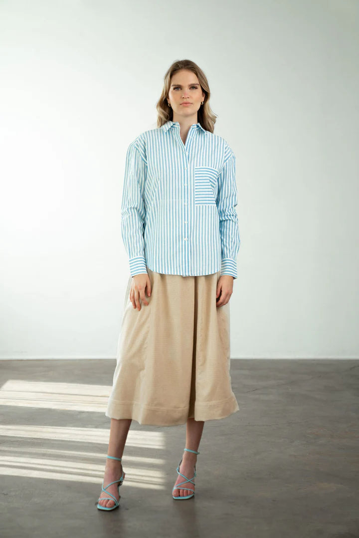 Boyfriend Shirt- Blue Stripe