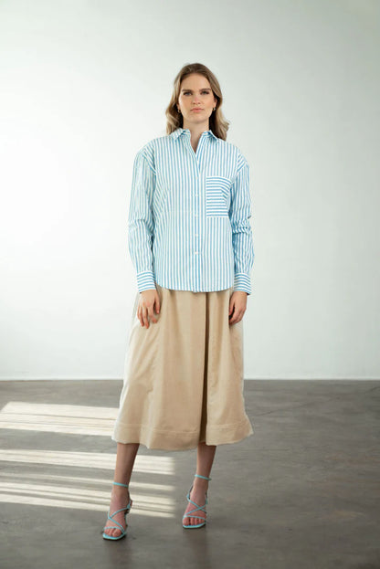 Boyfriend Shirt- Blue Stripe