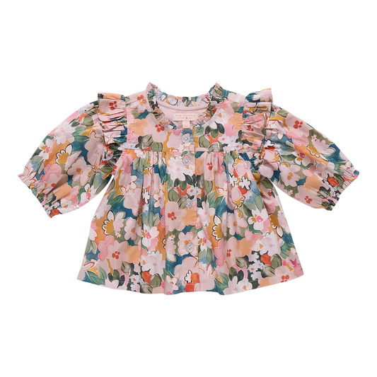 Girls Kalani Button Up Top- Watercolor Floral