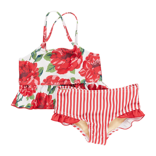 Girls Joy Tankini- Red Peonies