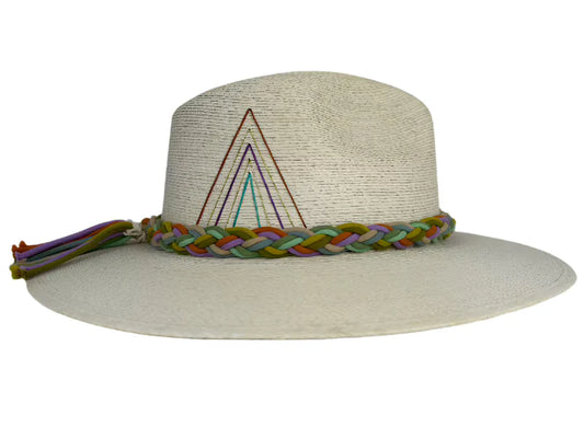 White Palm Hat- Multicolor Triangle