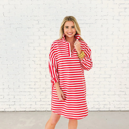 Preppy Dress- Stripe + Gingham Red