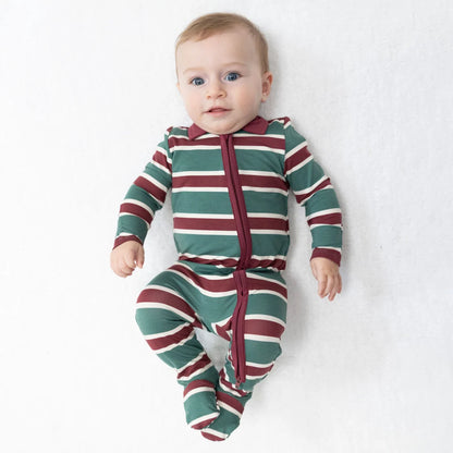 Rugby Green Stripe 2-Way Zipper Footie