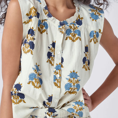 Womens Misha Top- White Flowerette