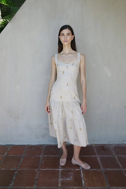 Spitz Embroidered Midi Dress