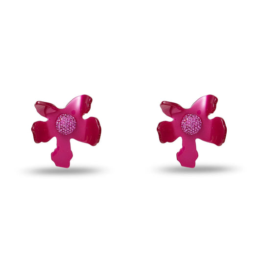 Raspberry Crystal Lily Button Earrings