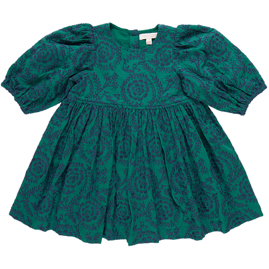 Girls Brooke Dress- Evergreen Blooming Embroidery