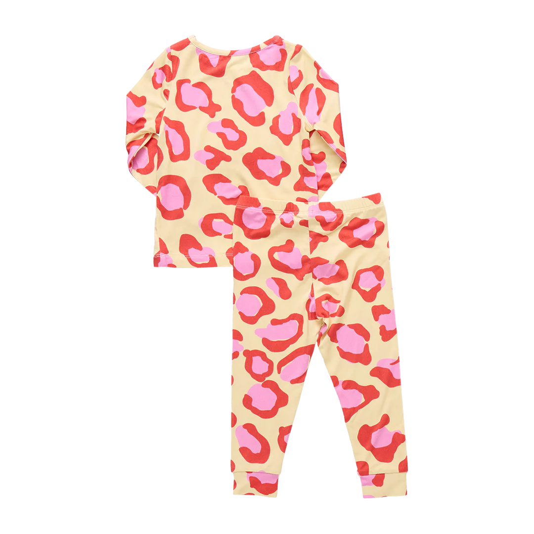 Kids Bamboo PJ Set- Yellow Oversized Leopard