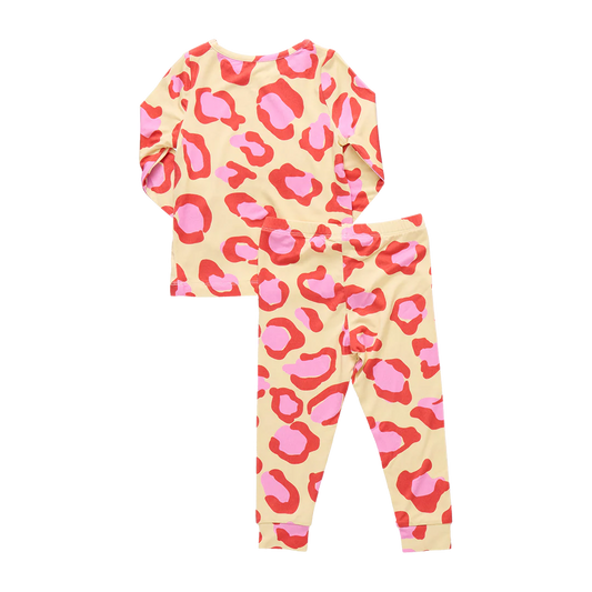 Kids Bamboo PJ Set- Yellow Oversized Leopard