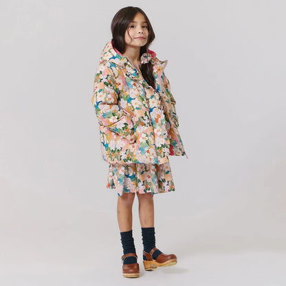 Girls Ruffle Pete Puffer- Watercolor Floral