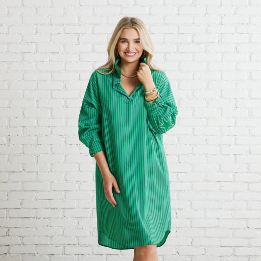 Preppy Dress Fall Stripe- Green