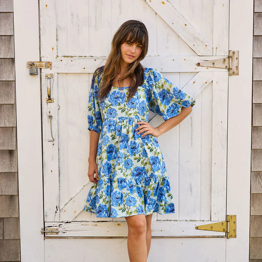 Womens Melissa Dress- Blue Peonies