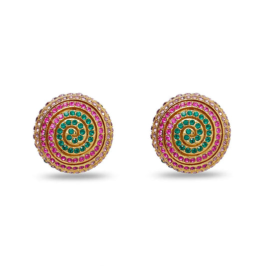 Jeweled Meadow Spiral Button Earrings