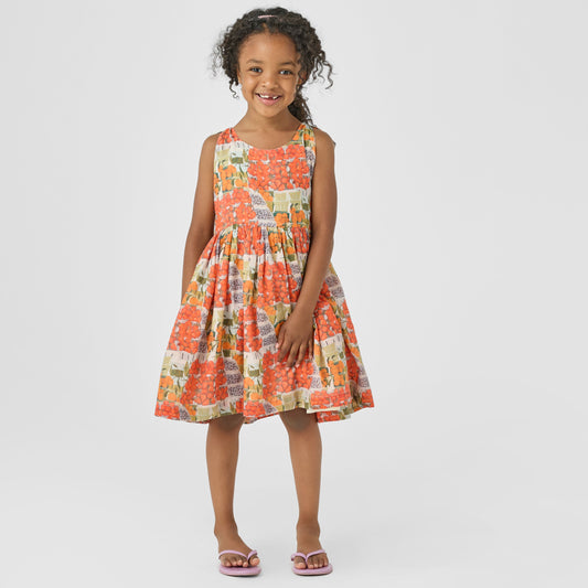 Girls Taylor Dress- Berries + Oranges