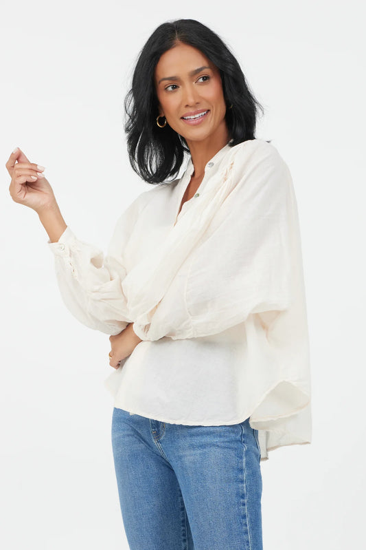 Crystal Batwing Grandad Shirt- Butter