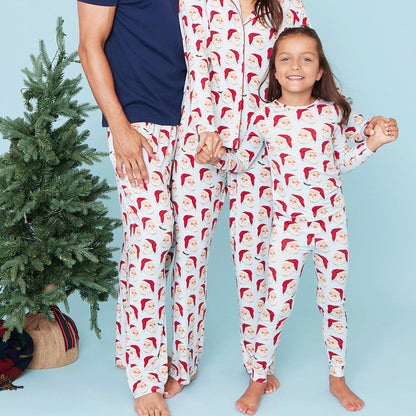 Kids Bamboo PJ Set- Blue Vintage Santas