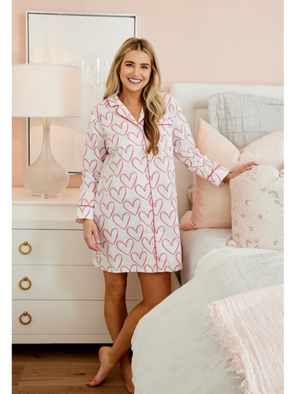 Caryn Lawn Sleep Shirt- Pink Hearts