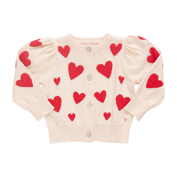 Girls Constance Sweater- Cream + Red Hearts